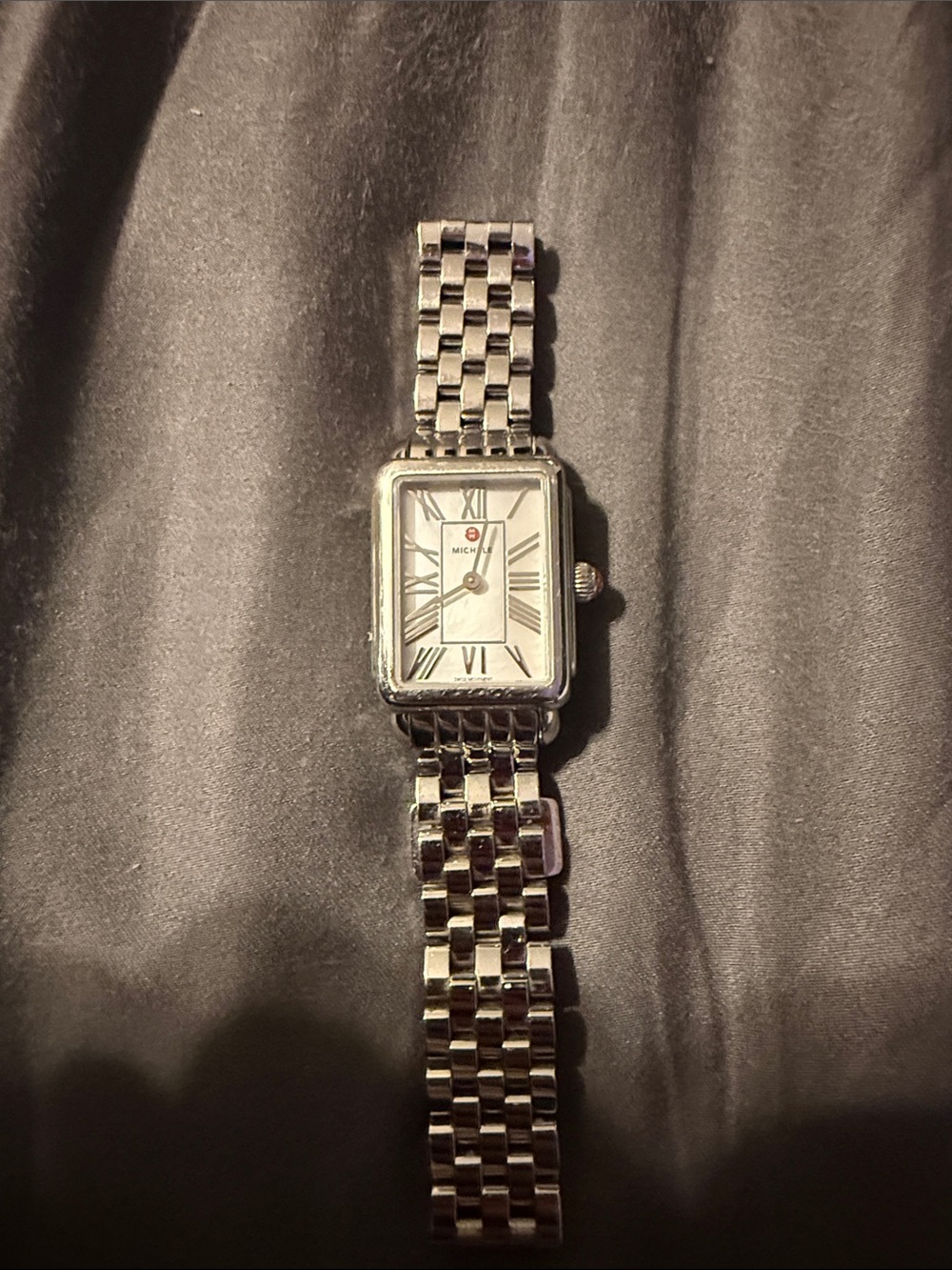 Michele Silver Rectangular Link Bracelet Watch